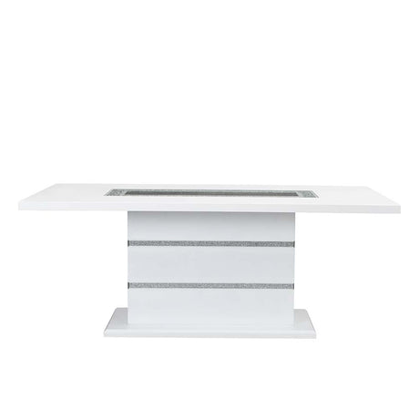 Acme - Elizaveta Dining Table W/Pedestal Base DN00814 Faux Crystal Diamonds & White High Gloss Finish