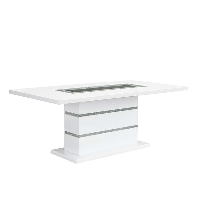 Acme - Elizaveta Dining Table W/Pedestal Base DN00814 Faux Crystal Diamonds & White High Gloss Finish