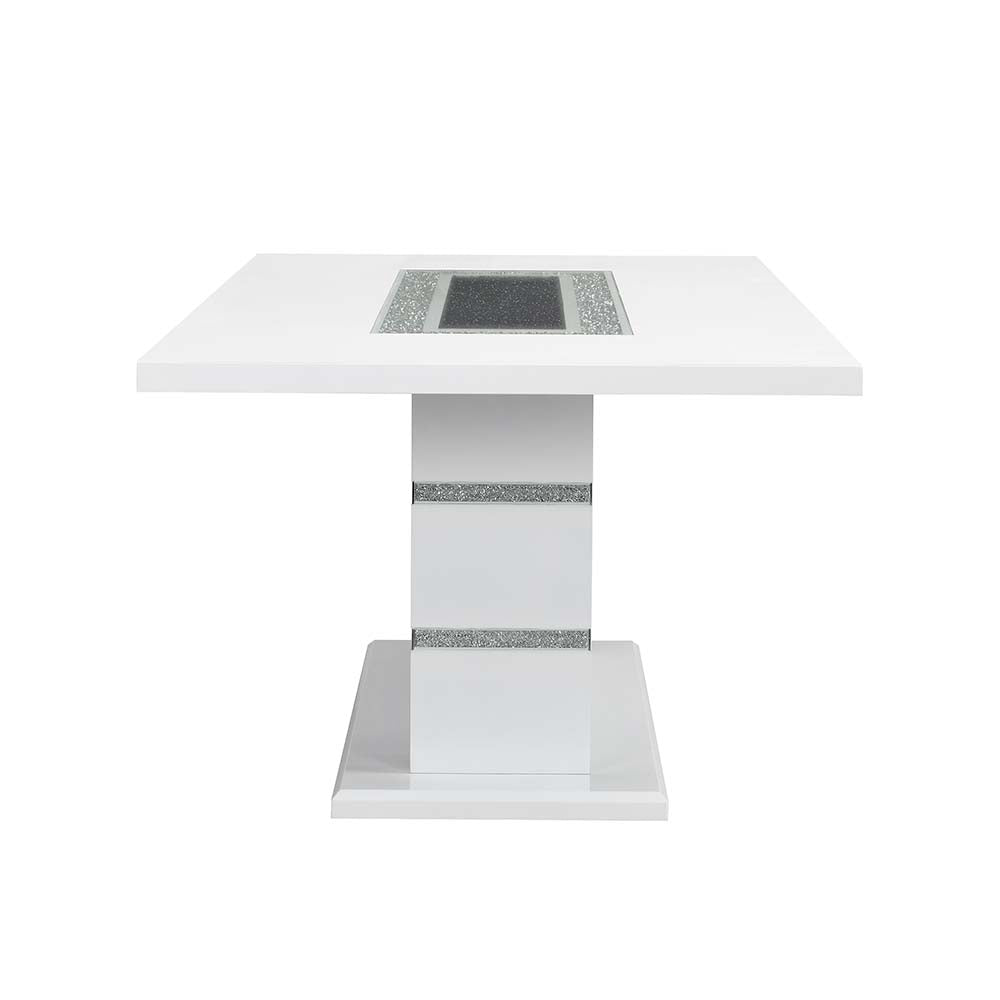 Acme - Elizaveta Dining Table W/Pedestal Base DN00814 Faux Crystal Diamonds & White High Gloss Finish