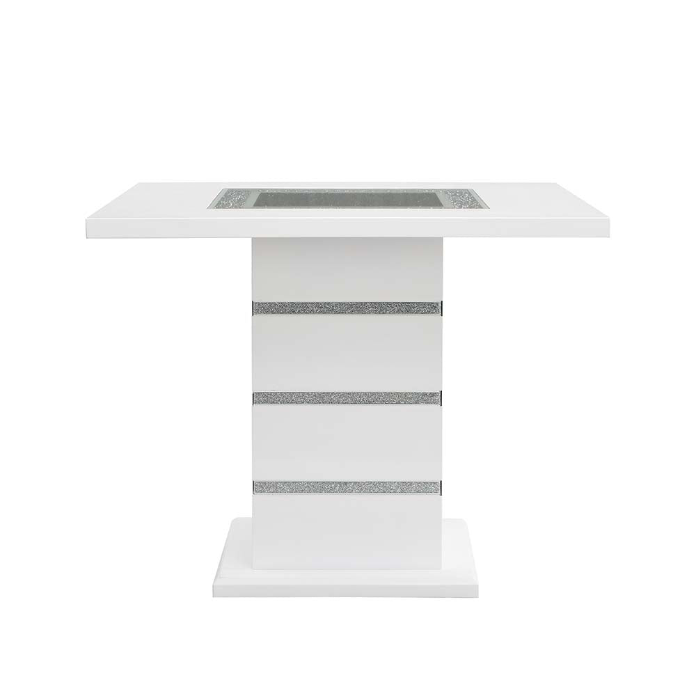 Acme - Elizaveta Counter Height Table W/Pedestal Base DN00817 Faux Crystal Diamonds & White  High Gloss Finish