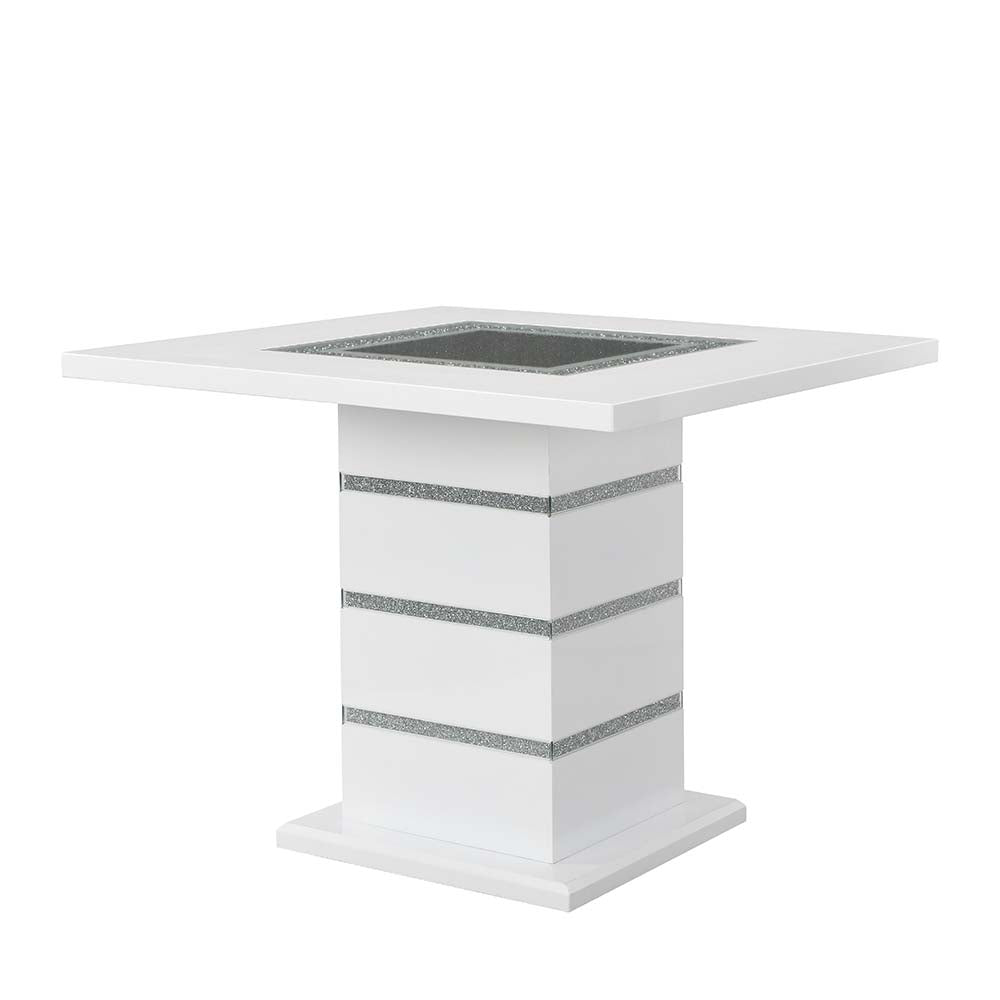 Acme - Elizaveta Counter Height Table W/Pedestal Base DN00817 Faux Crystal Diamonds & White  High Gloss Finish