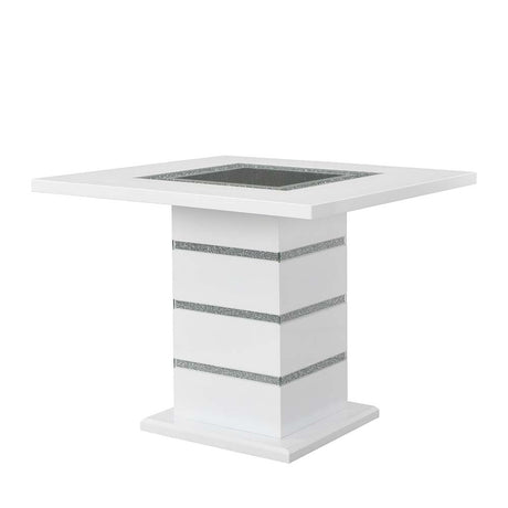 Acme - Elizaveta Counter Height Table W/Pedestal Base DN00817 Faux Crystal Diamonds & White  High Gloss Finish