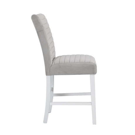 Acme - Elizaveta Counter Height Chair (Set-2) DN00818 Gray Velvet &White  High Gloss Finish