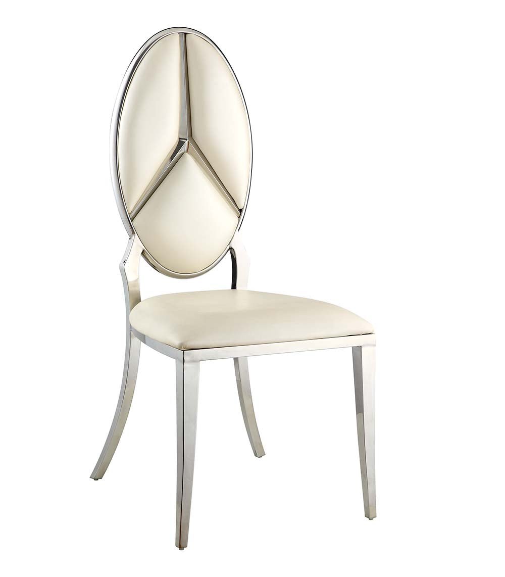 Cyrene Side Chair (Set - 2) DN00930 Beige Synthetic Leather & Antique White Finish | Acme | Home Elegance USA