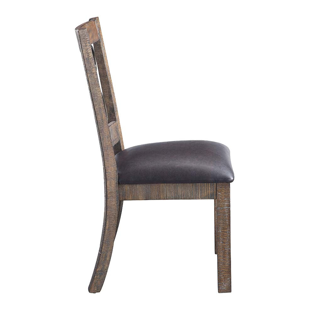 Acme - Raphaela Side Chair (Set-2) DN00981 Black Synthetic Leather & Weathered Cherry Finish