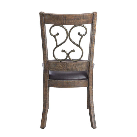 Acme - Raphaela Side Chair (Set-2) DN00981 Black Synthetic Leather & Weathered Cherry Finish