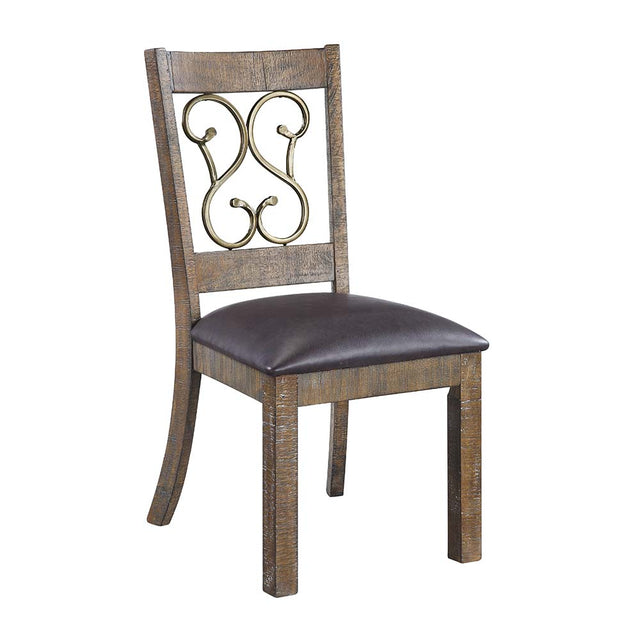 Acme - Raphaela Side Chair (Set-2) DN00981 Black Synthetic Leather & Weathered Cherry Finish