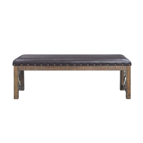 Acme - Raphaela Bench DN00982 Black Synthetic Leather & Weathered Cherry Finish