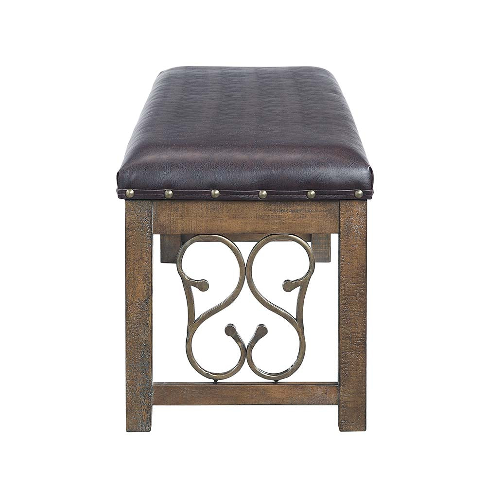 Acme - Raphaela Bench DN00982 Black Synthetic Leather & Weathered Cherry Finish