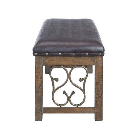 Acme - Raphaela Bench DN00982 Black Synthetic Leather & Weathered Cherry Finish