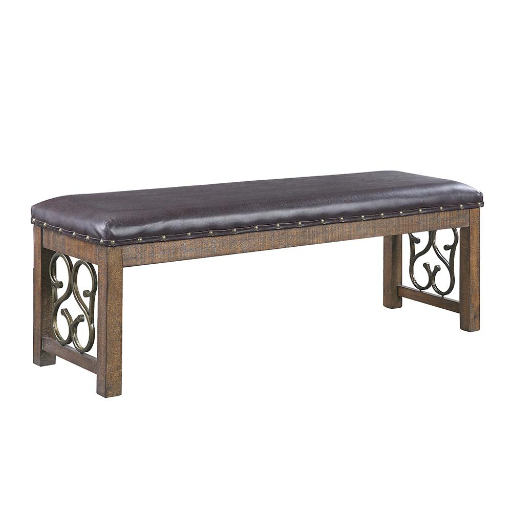 Acme - Raphaela Bench DN00982 Black Synthetic Leather & Weathered Cherry Finish