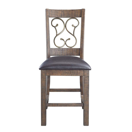 Acme - Raphaela Counter Height Chair (Set-2) DN00986 Black Synthetic Leather & Weathered Cherry Finish