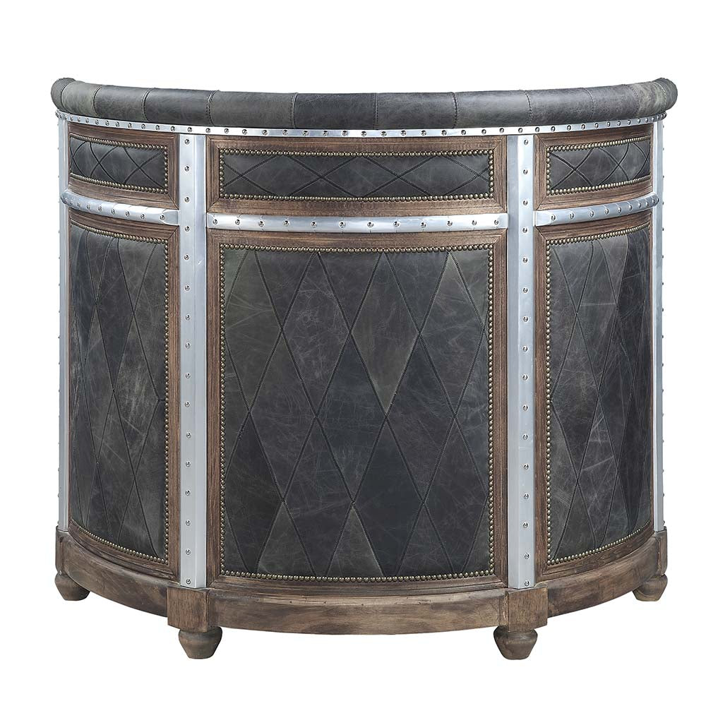 Acme - Rahma Bar Table DN01019 Antique Ebony Top Grain Leather & Aluminum