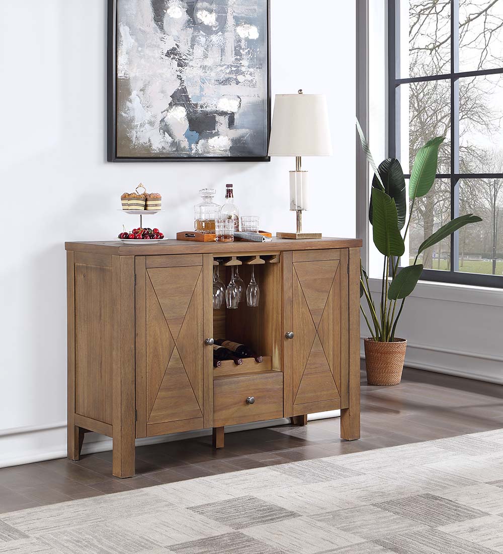 Acme - Pascaline Server DN01133 Gray Fabric, Rustic Brown & Oak Finish