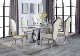Acme - Destry Dining Table W/Engineering Stone Top & Pedestal Base DN01188 Engineering Stone Top & Mirrored Silver Finish