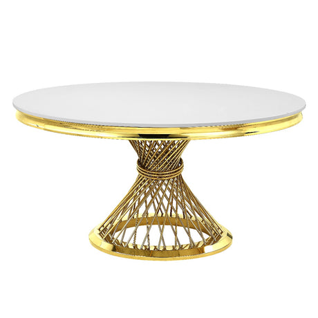 Acme - Fallon Dining Table DN01189 Engineered Stone, Top & Mirrored Gold Finish