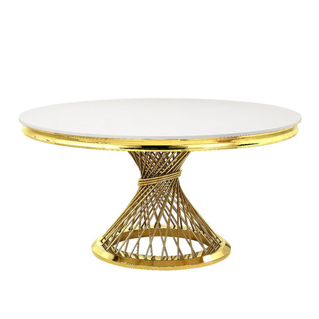 Acme - Fallon Dining Table DN01189 Engineered Stone, Top & Mirrored Gold Finish