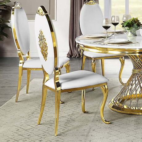 Acme - Fallon Side Chair(Set-2) DN01190 White Velvet & Mirrored Gold Finish