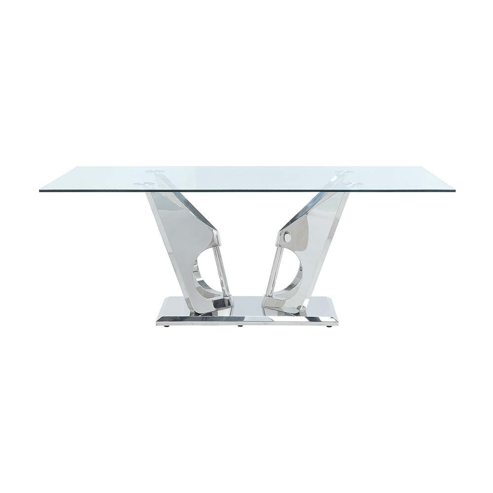 Azriel Dining Table W/Pedestal Base DN01191 Clear Glass & Mirrored Silver Finish | Acme - DN01191 - Home Elegance USA - 2