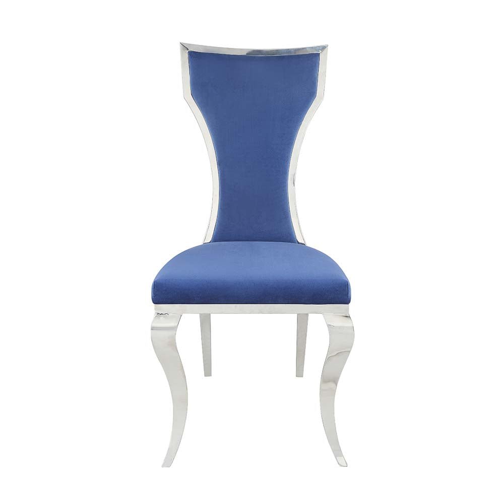 Azriel Side Chair(Set - 2) DN01192 Blue Velvet & Mirroed Silver Finish | Acme | Home Elegance USA