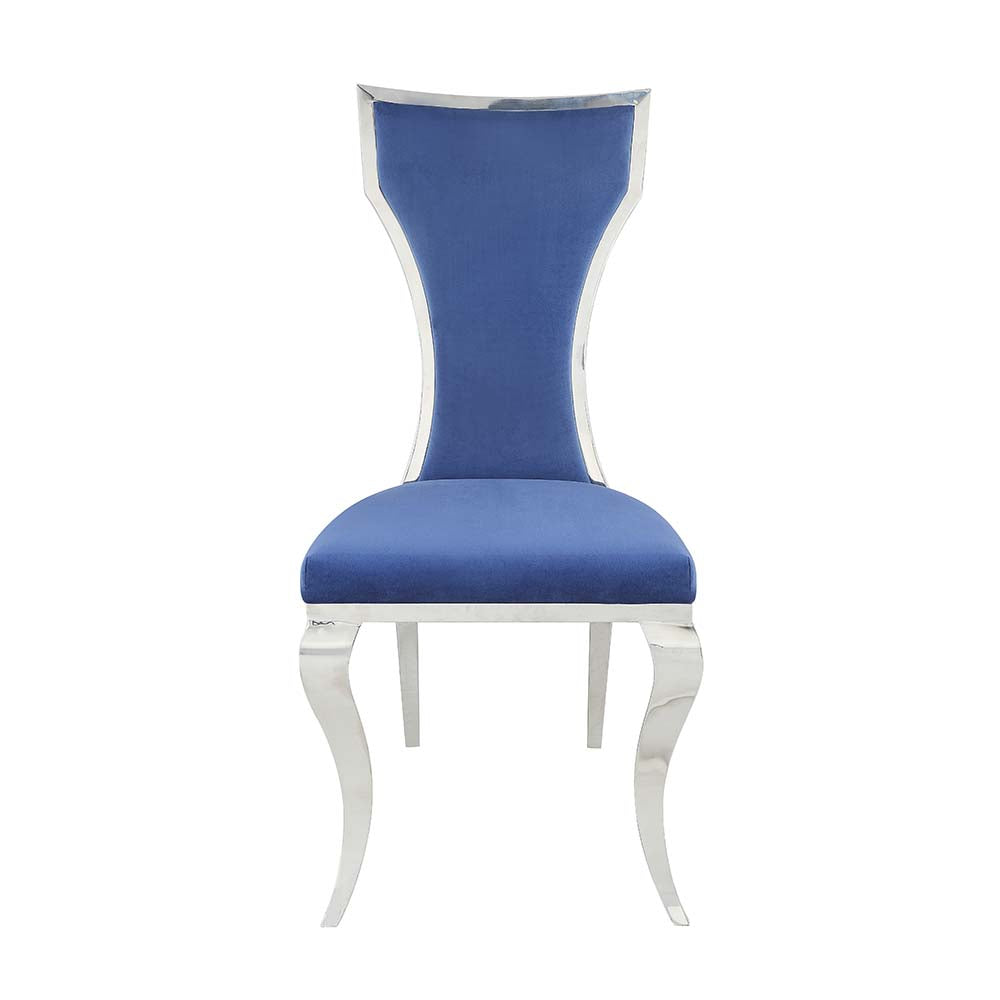 Acme - Azriel Side Chair(Set-2) DN01192 Blue Velvet & Mirroed Silver Finish