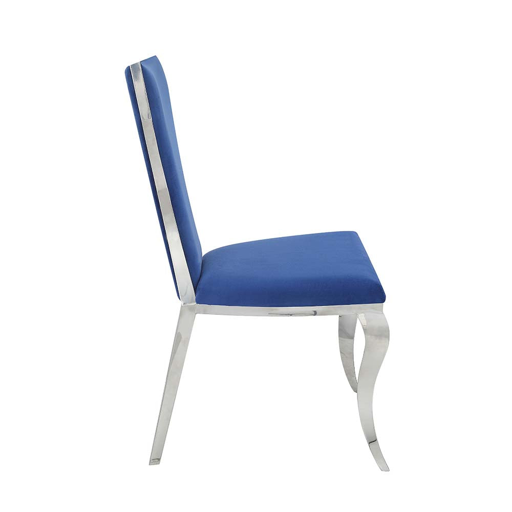 Acme - Azriel Side Chair(Set-2) DN01192 Blue Velvet & Mirroed Silver Finish
