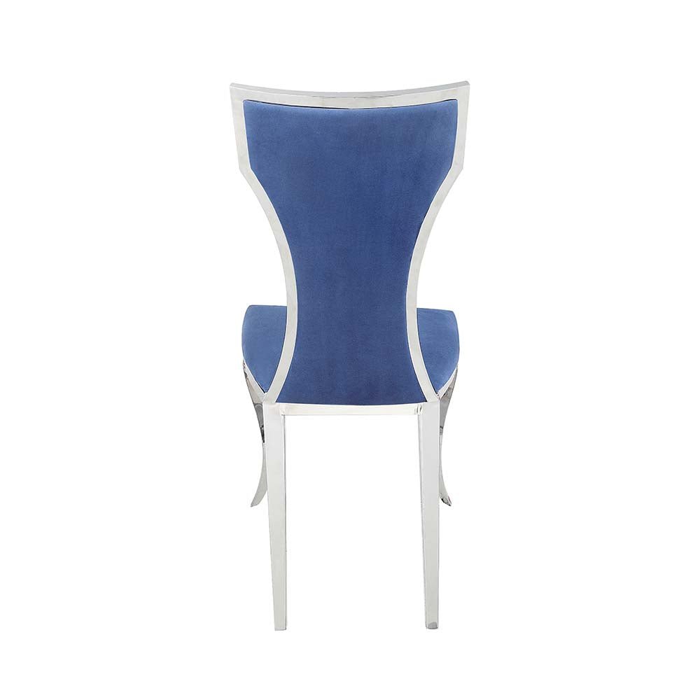 Azriel Side Chair(Set - 2) DN01192 Blue Velvet & Mirroed Silver Finish | Acme - DN01192 - Home Elegance USA - 4