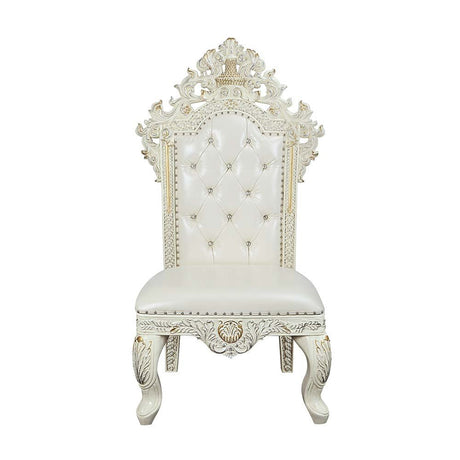 Adara Side Chair (Set - 2) DN01230 Pearl White Synthetic Leather & Antique White Finish | Acme - DN01230 - Home Elegance USA - 2