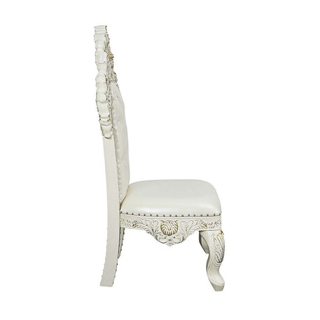 Adara Side Chair (Set - 2) DN01230 Pearl White Synthetic Leather & Antique White Finish | Acme - DN01230 - Home Elegance USA - 3