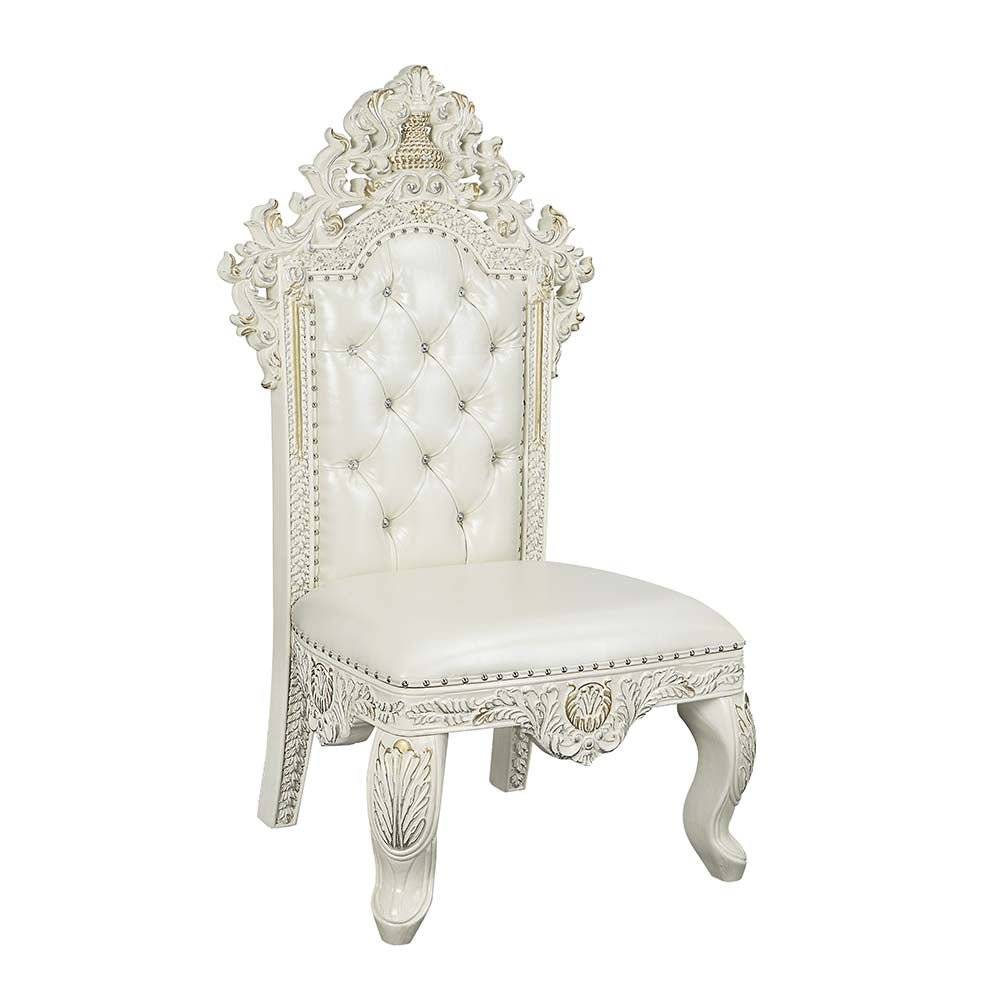 Adara Side Chair (Set - 2) DN01230 Pearl White Synthetic Leather & Antique White Finish | Acme | Home Elegance USA