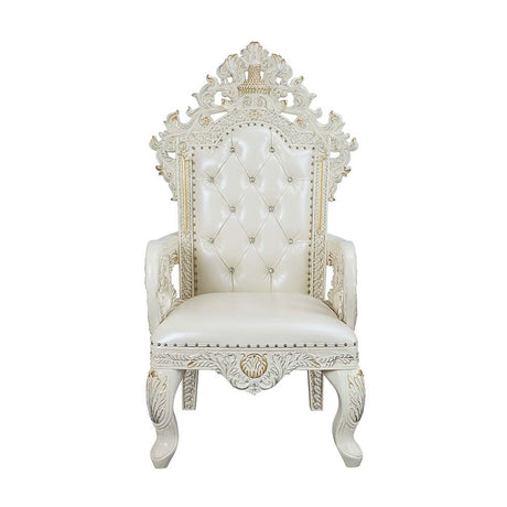 Adara Arm Chair (Set - 2) DN01231 Pearl White Synthetic Leather & Antique White Finish | Acme - DN01231 - Home Elegance USA - 2