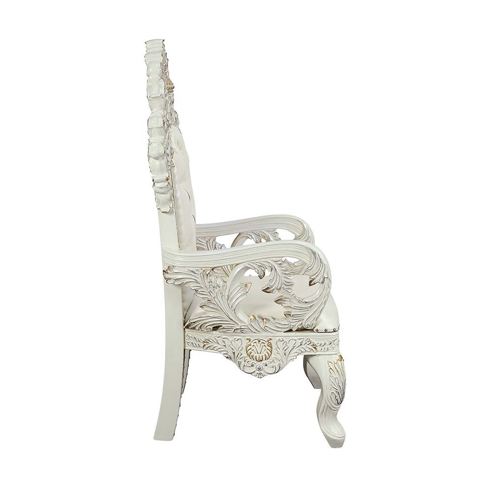 Adara Arm Chair (Set - 2) DN01231 Pearl White Synthetic Leather & Antique White Finish | Acme | Home Elegance USA