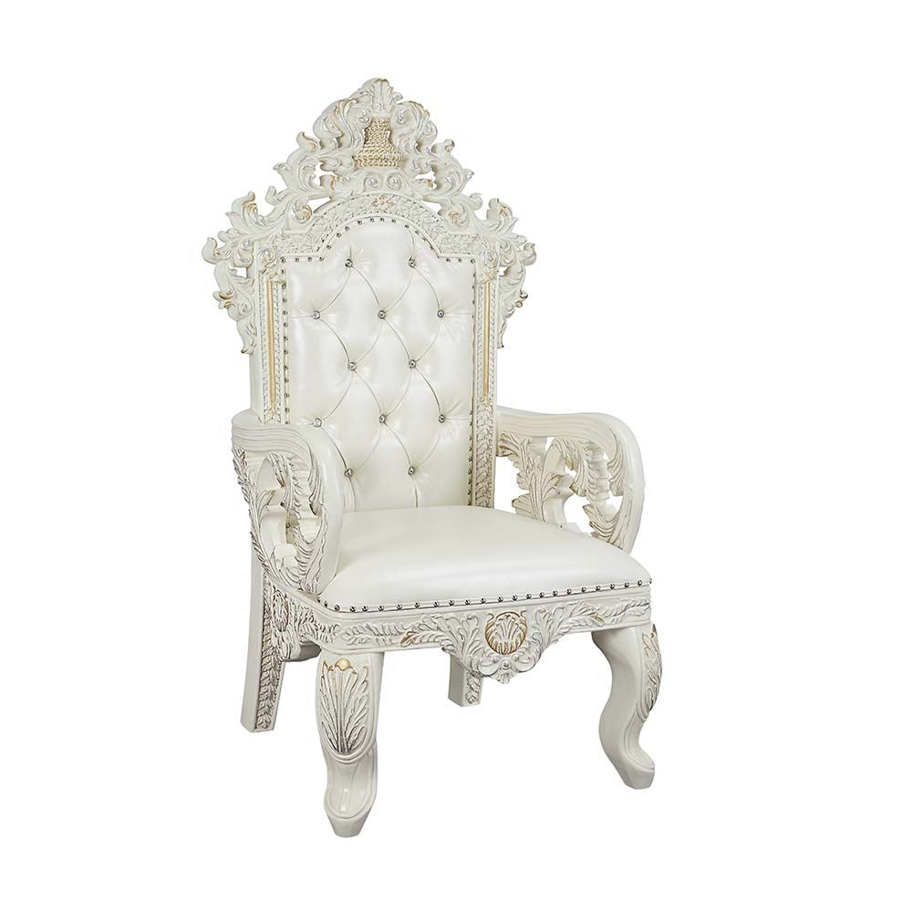 Adara Arm Chair (Set - 2) DN01231 Pearl White Synthetic Leather & Antique White Finish | Acme | Home Elegance USA