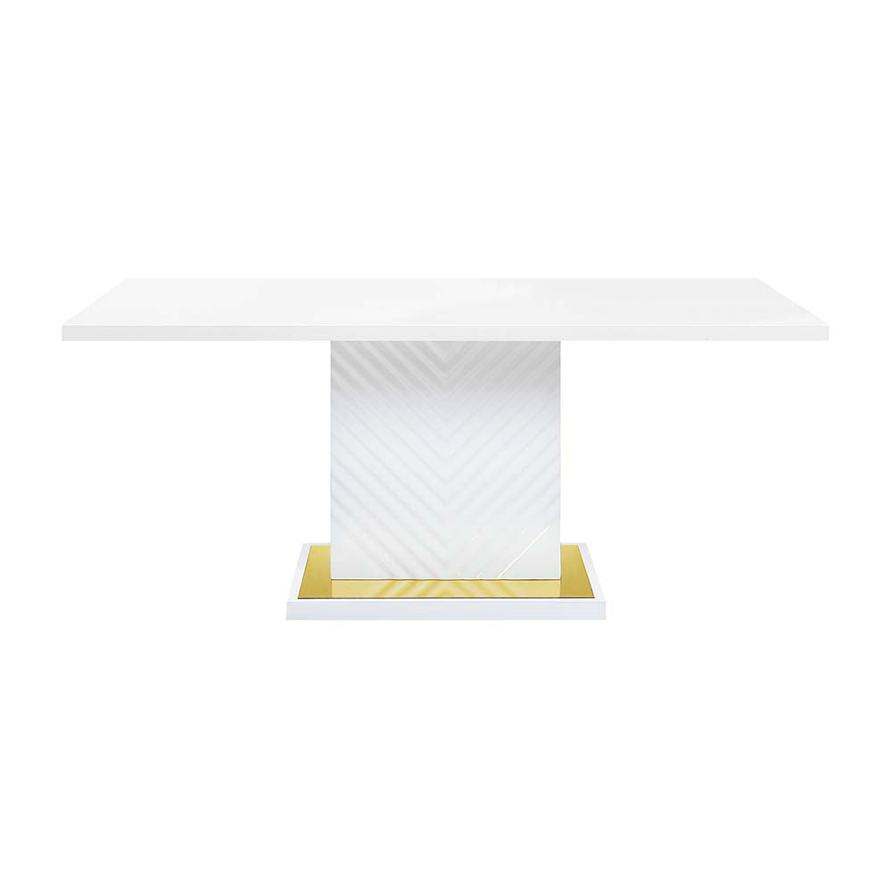 Acme - Gaines Dining Table W/Pedestal Base DN01258 White High Gloss Finish