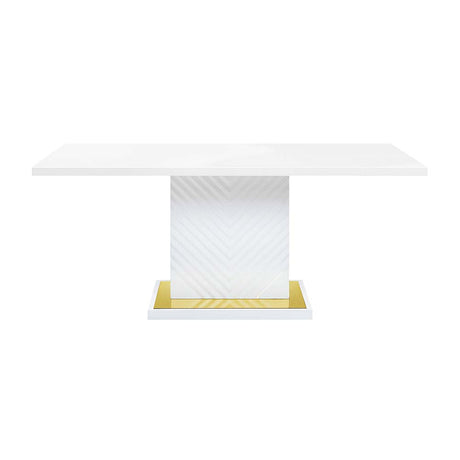 Acme - Gaines Dining Table W/Pedestal Base DN01258 White High Gloss Finish