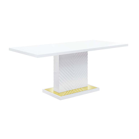 Acme - Gaines Dining Table W/Pedestal Base DN01258 White High Gloss Finish