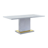 Acme - Gaines Dining Table W/Pedestal Base DN01261 Gray High Gloss Finish