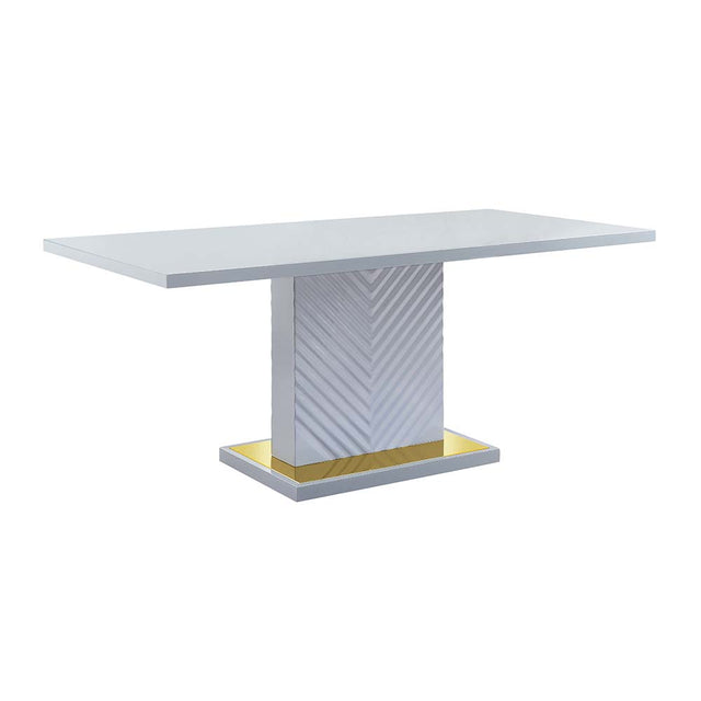 Acme - Gaines Dining Table W/Pedestal Base DN01261 Gray High Gloss Finish