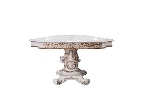 Acme - Vendome Dining Table W/Pedestal Base DN01346 Antique Pearl Finish