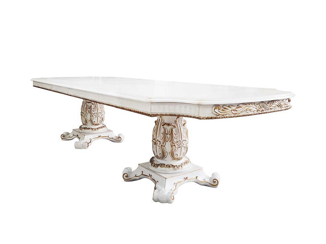 Acme - Vendome Dining Table W/Pedestal Base DN01346 Antique Pearl Finish