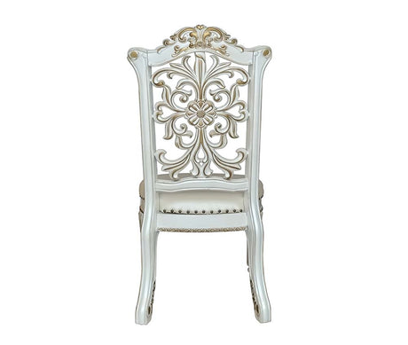 Acme - Vendome Side Chair(Set-2) DN01347 Synthetic Leather & Antique Pearl Finish