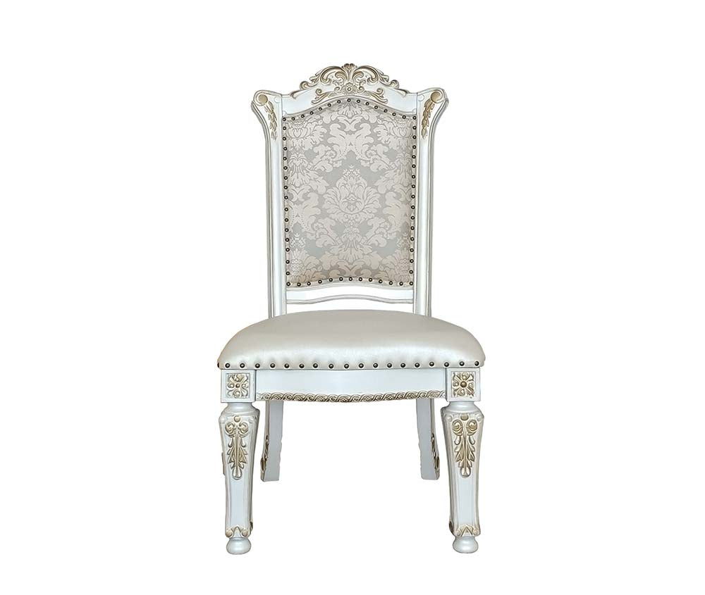 Acme - Vendome Side Chair(Set-2) DN01348 Synthetic Leather & Antique Pearl Finish