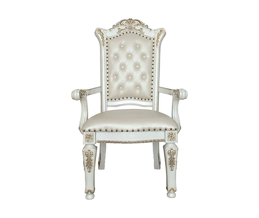 Acme - Vendome Arm Chair(Set-2) DN01349 Synthetic Leather & Antique Pearl Finish