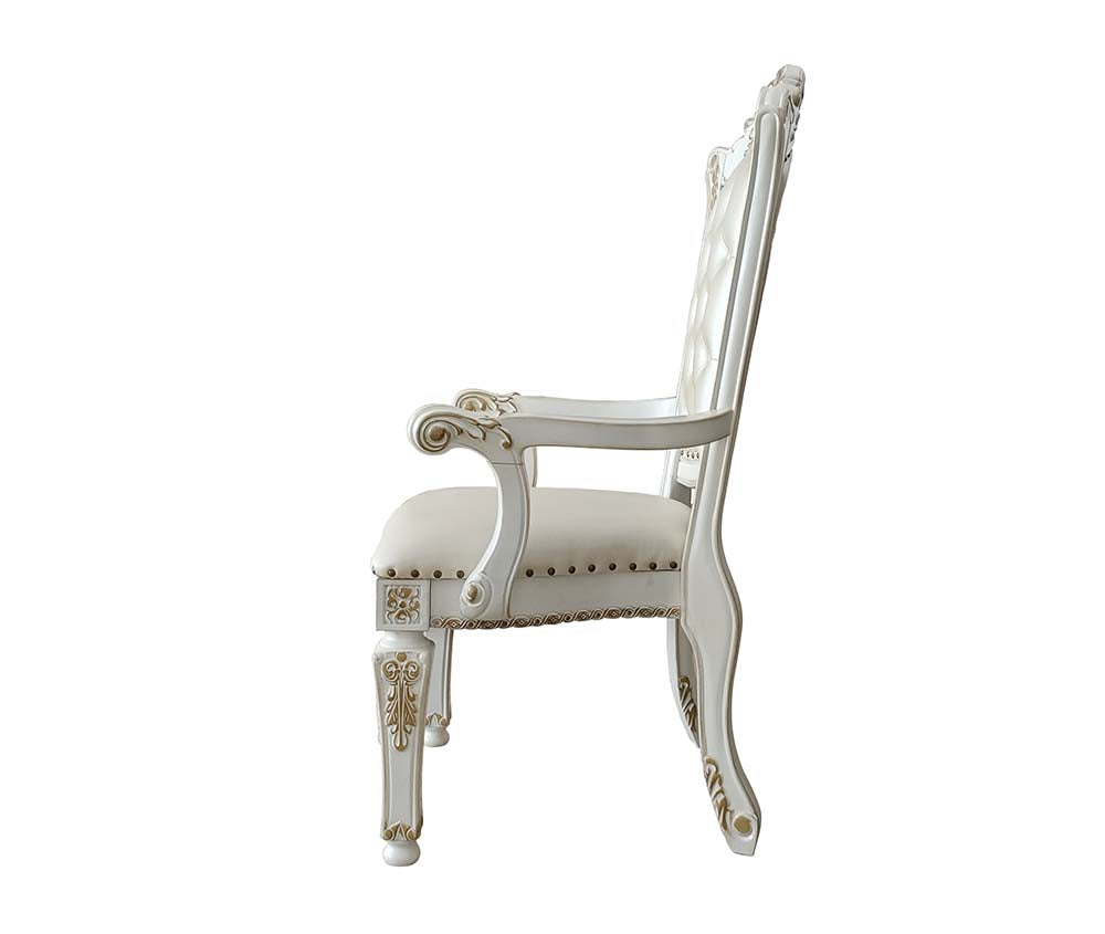 Acme - Vendome Arm Chair(Set-2) DN01349 Synthetic Leather & Antique Pearl Finish