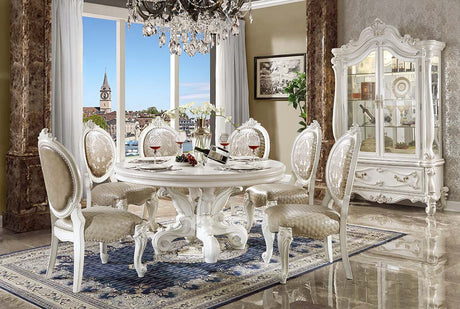 Acme - Versailles Round Dining Table DN01388 Synthetic Leather & Bone White Finish