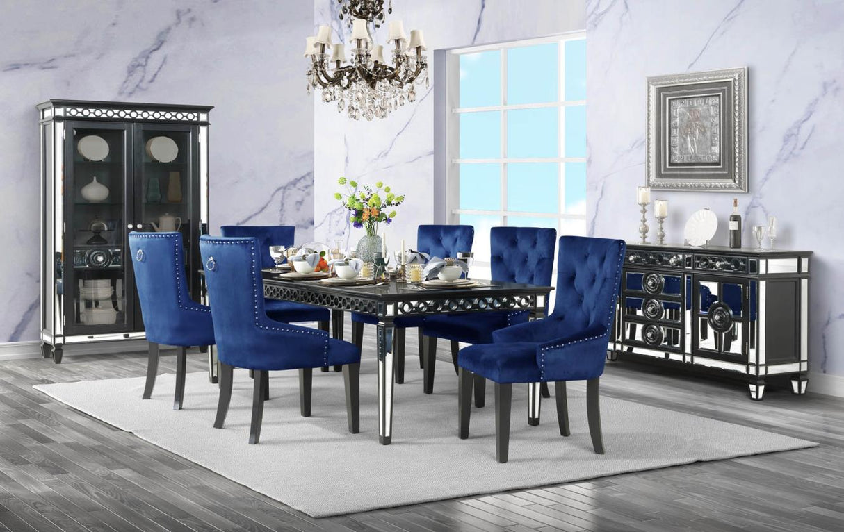 Acme - Varian II Side Chair DN01423 Navy Velvet & BLACK & Sliver FINISH