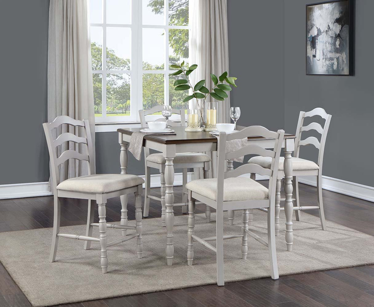 Bettina 5PC Pack Counter Height Table Set DN01439 Beige Fabric, Gray & Weathered Oak Finish | Acme | Home Elegance USA