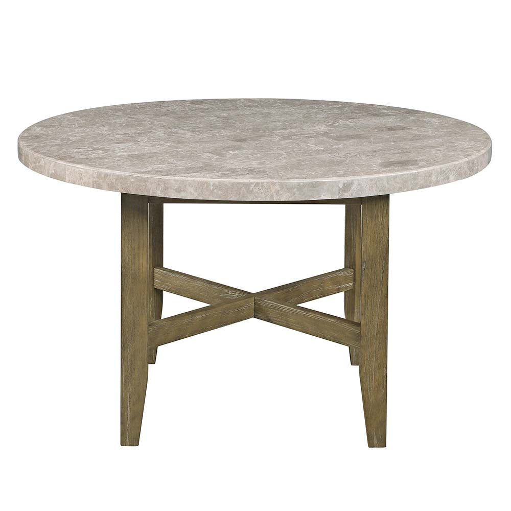 Acme - Karsen Dining Table W/Marble Top DN01449 Natural Marble Top & Rustic Oak Finish