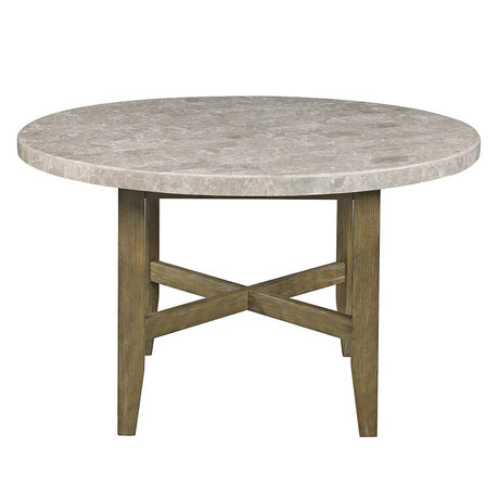 Acme - Karsen Dining Table W/Marble Top DN01449 Natural Marble Top & Rustic Oak Finish