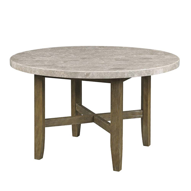 Acme - Karsen Dining Table W/Marble Top DN01449 Natural Marble Top & Rustic Oak Finish